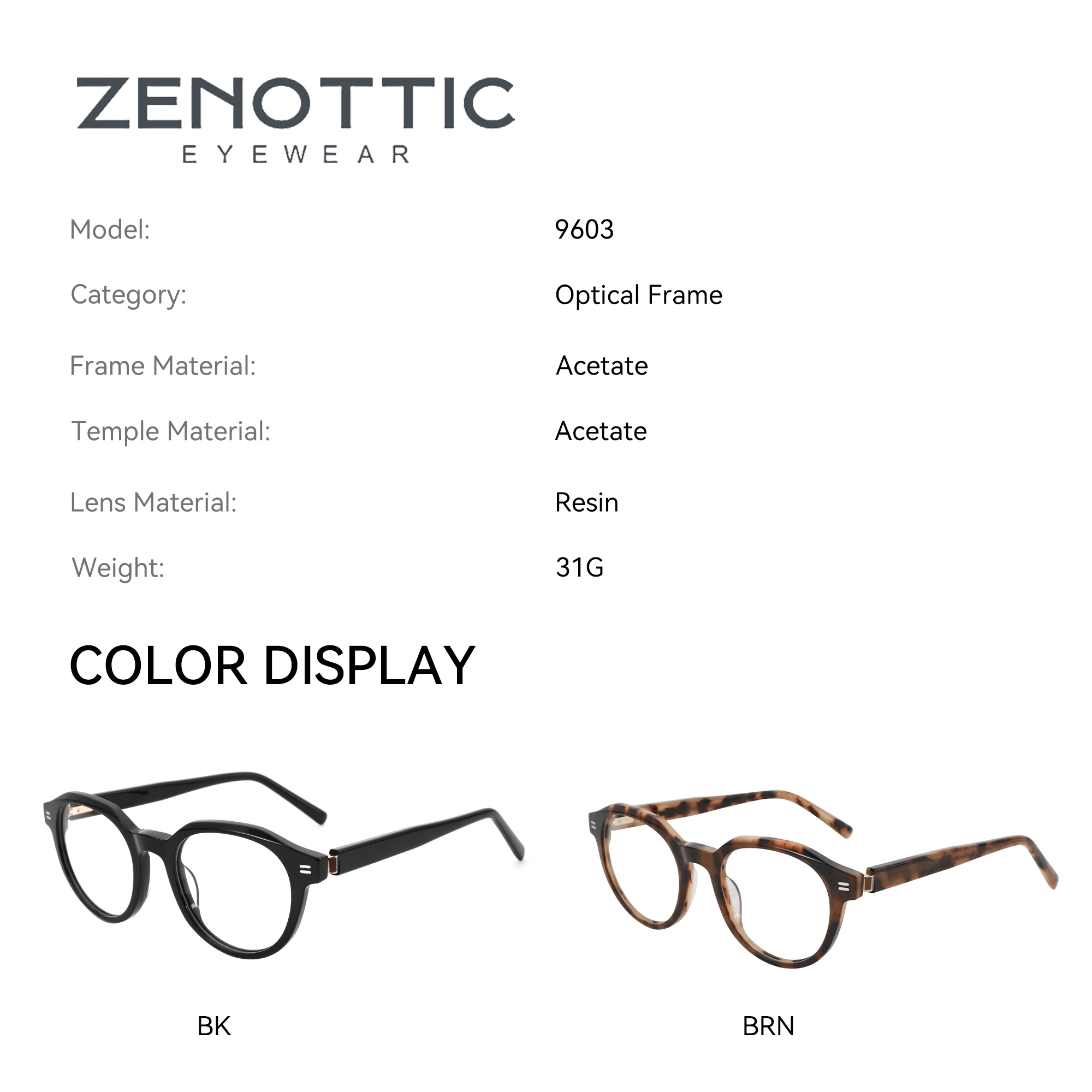 ZENOTTIC (M Size) Modish Acetate Round Prescription Glasses For Woman Men Optical Eyeglasses Anti Blue Light Photochromic Lenses