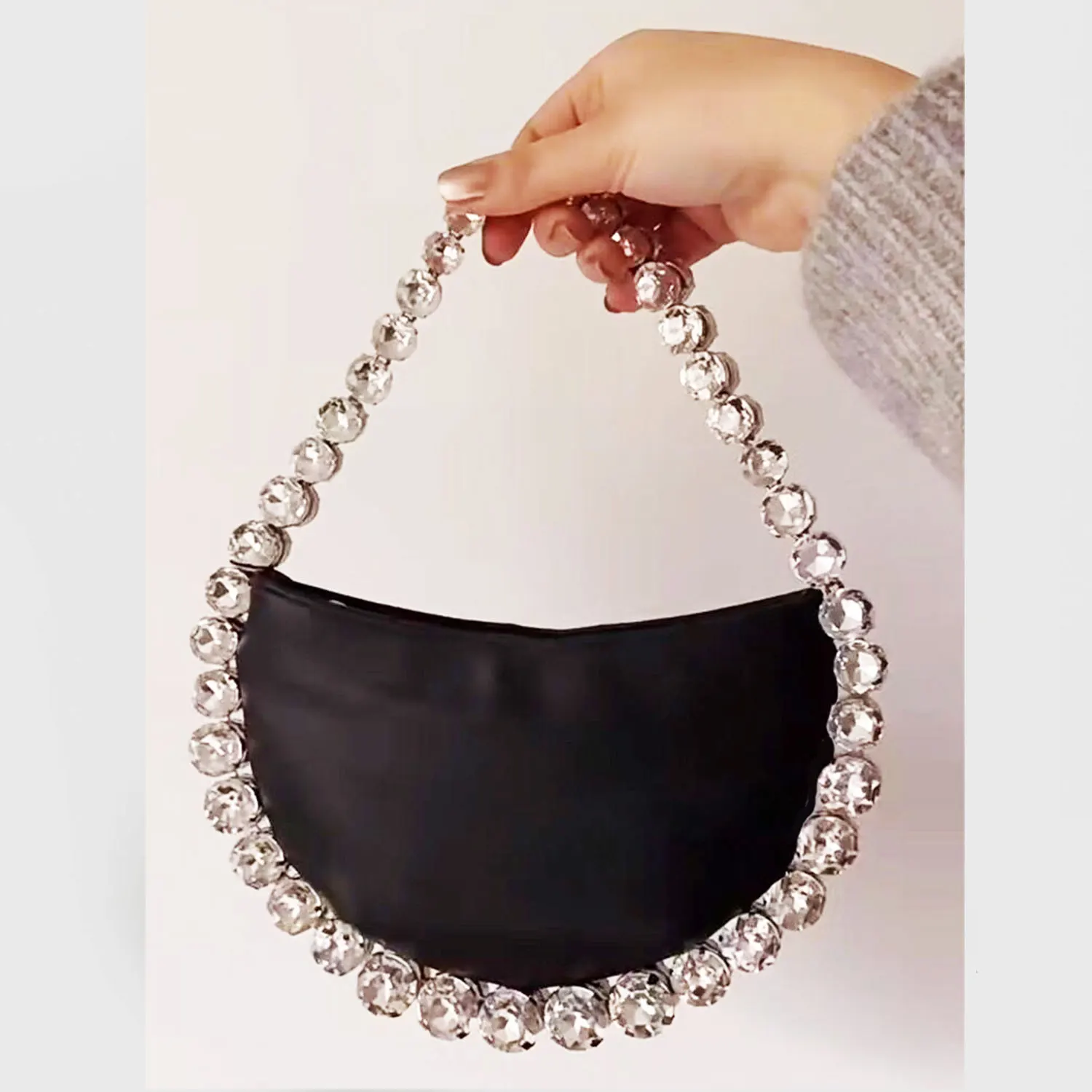 Shiny Diamond Embedded Underarm Handbag Women's New Fashion Shoulder Bag Evening Bag Soft Polyester Inner Structure