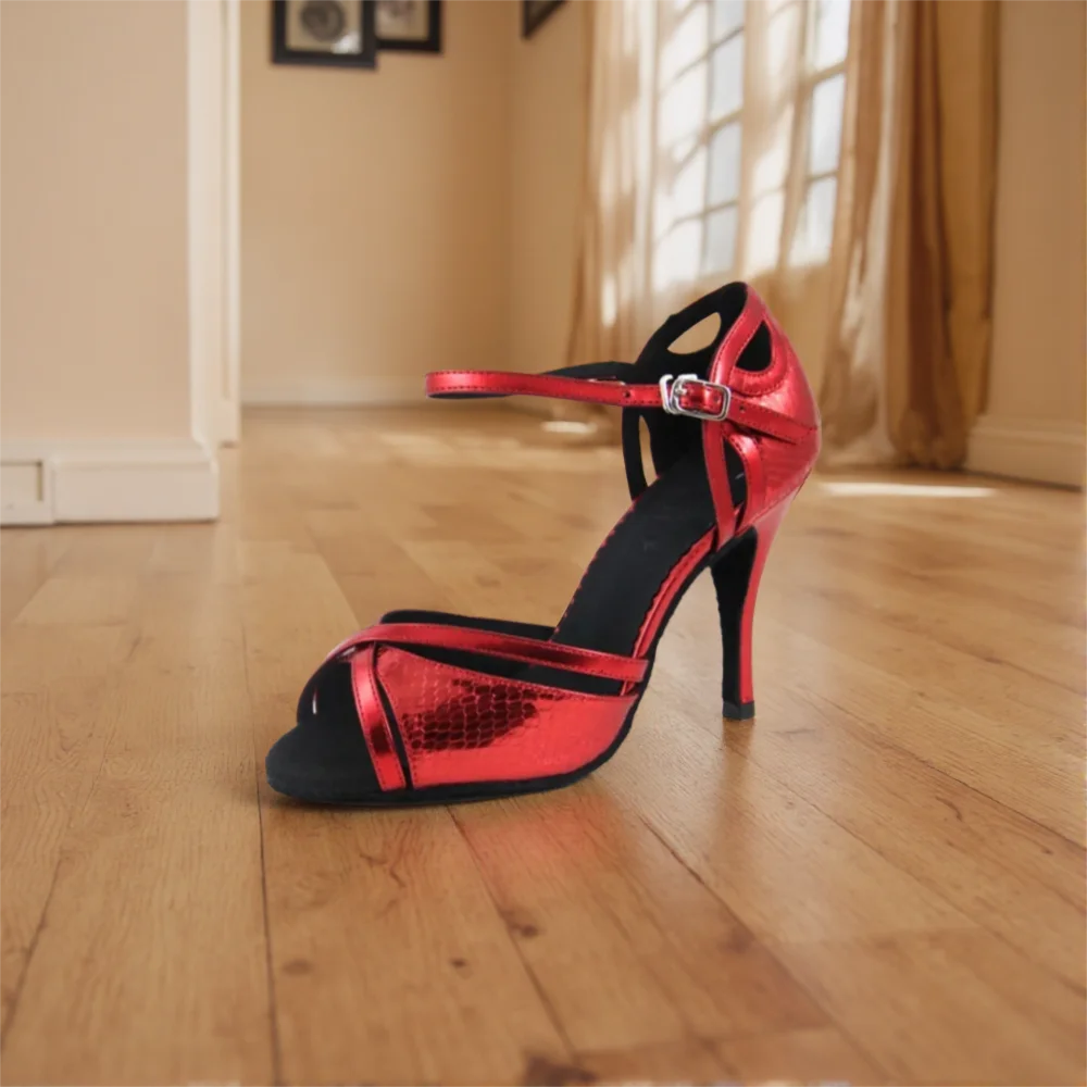 Evkoodance 2017 New Arrival Latin Dance Shoes Women 8.5 cm High  Salsa Shoes Dance Red Gold  PU OEM Women Party Club Dance Shoes