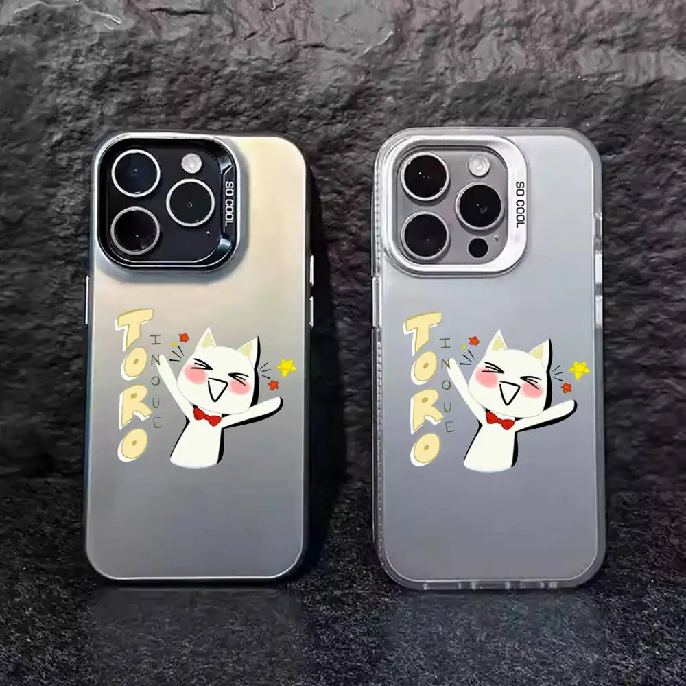 1pc Cute T-Toro I-Inoue Cat Phone Case Laser IMD Color Silver Shell For IPhone 17 16 15 14 13 12 11 Air Pro Max Plus