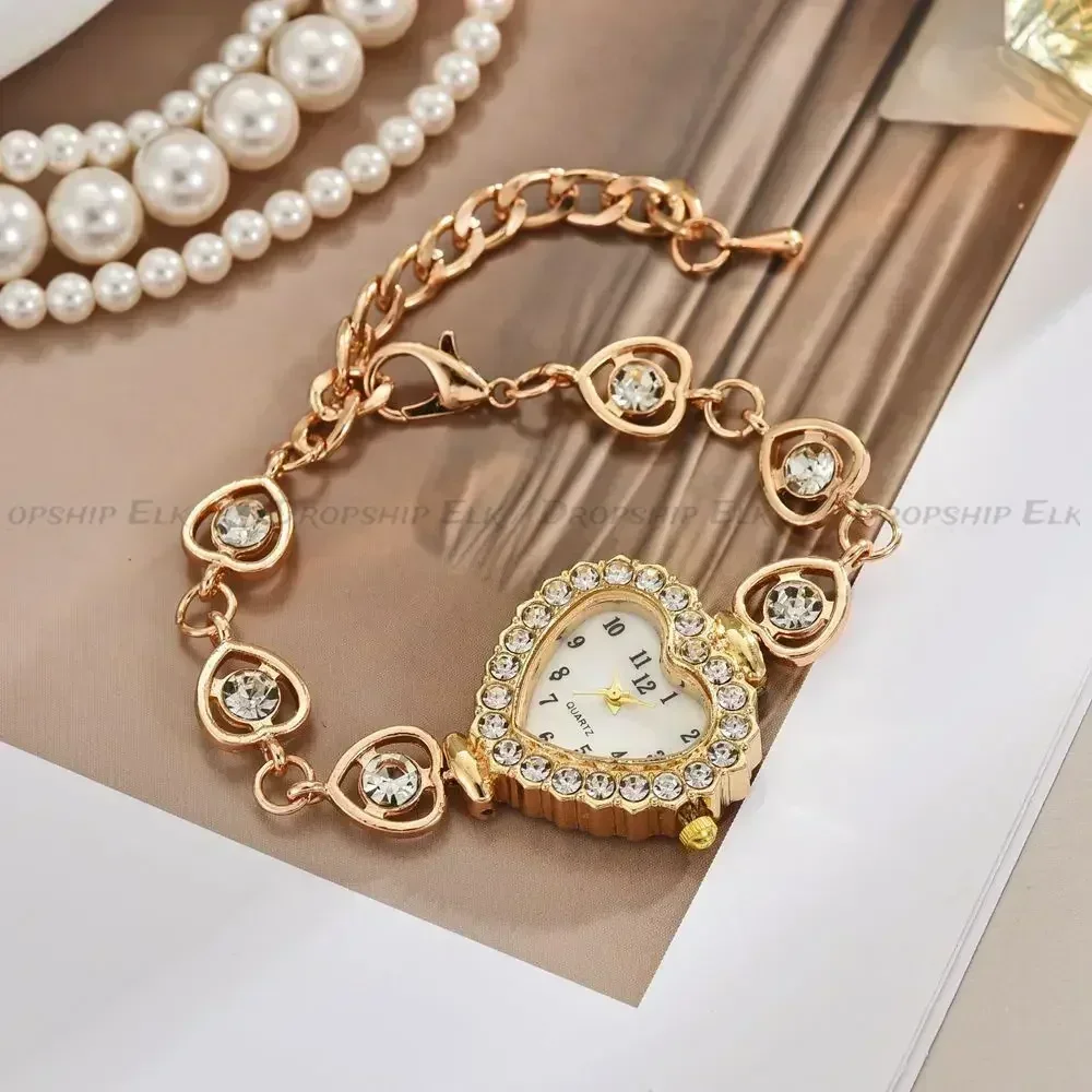 Новые женские часы со стальным ремнем в форме сердца с бриллиантами, модные универсальные часы-браслет высокой красоты, повседневные часы