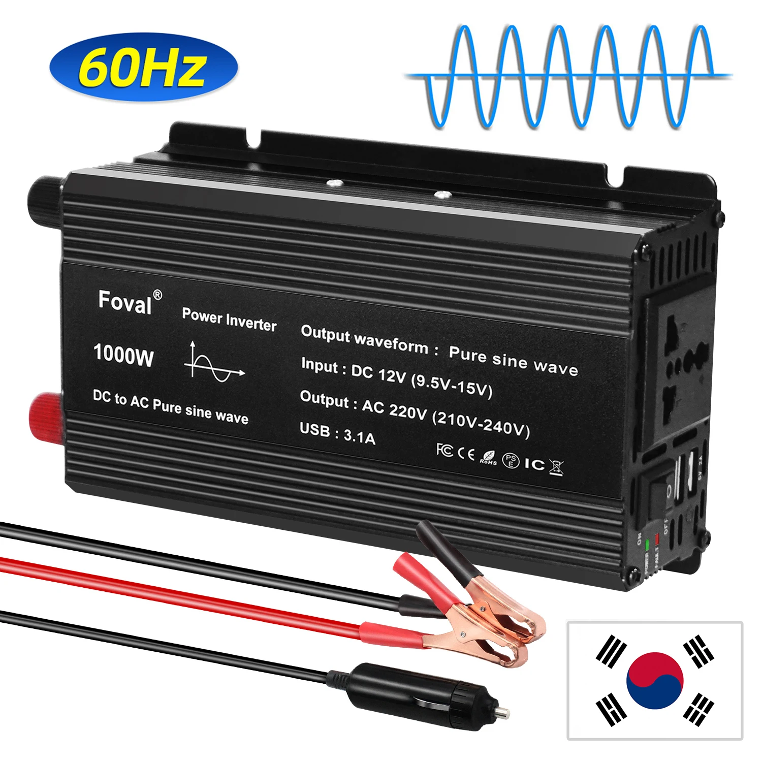 Convertidor de onda sinusoidal pura de 1000W y 1500W para coche, transformador Solar portátil de cc 12V a CA 220V con carga USB, enchufe de la UE