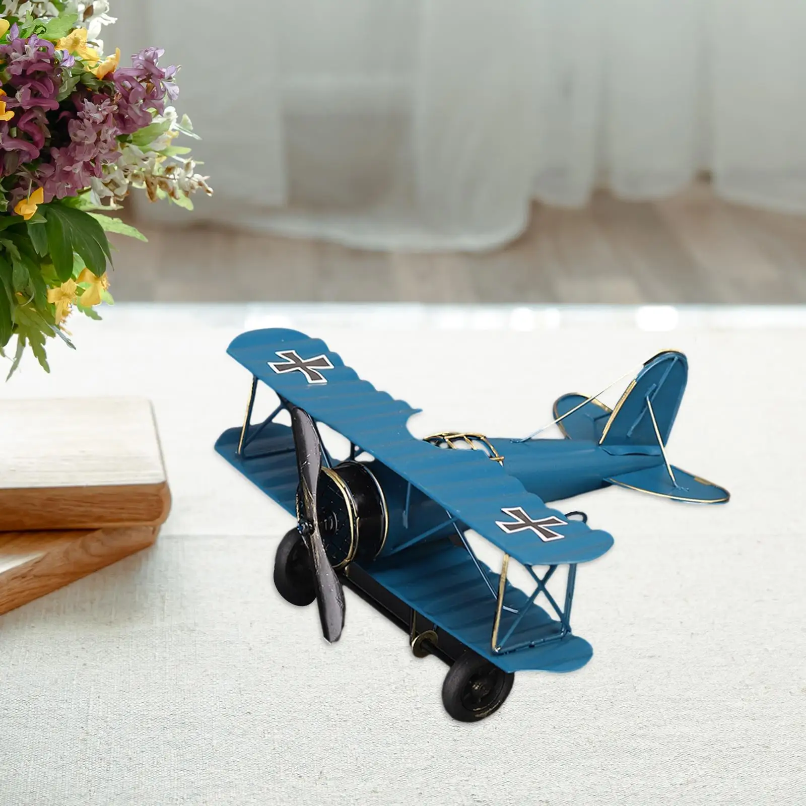 Vintage Airplane Model Home Decor Decorative Sculpture Ornament Metal Plane Biplane for Souvenir Shelf Home Desktop Decoration