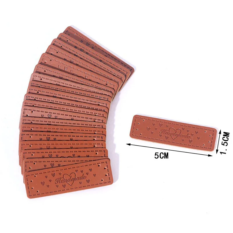 50Pcs Brown Handmade Garment Tags Labels PU Leather Labels For Jeans Bags Shoes Making Supplies 1.5*5cm