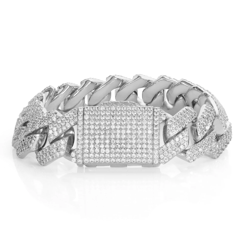HHIOK Hip Hop Boutique Three Rows Iced Out Diamond Flip Button Cuban Necklace Bracelet Exquisite Gift for Men and Women