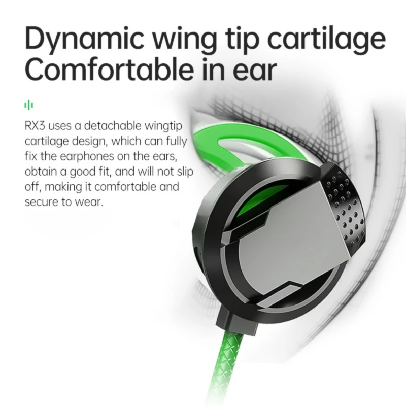 Auriculares para juegos Denoise RX3 mejorados con micrófono desmontable auriculares internos 3,5mm para accesorios deportivos