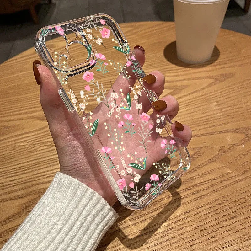 Flower Phone Case For iPhone 14 Covers iPhone 11 15 Pro Max 13 12 XR X Xs 7 8 Plus 15promax 13promax Soft TPU Transparent Funda