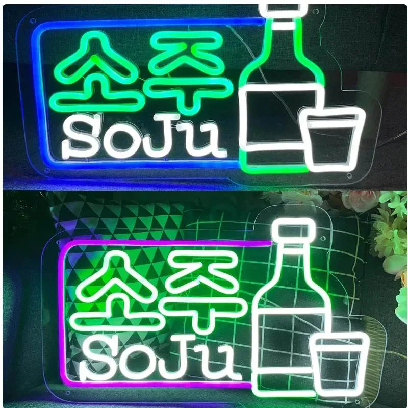 Soju Korean Neon Bar Sign Pub Music Bar Decor LED Light Sign Home Bar Wall Decoration Party Decor Itaewon Class Neon Lightr Kore