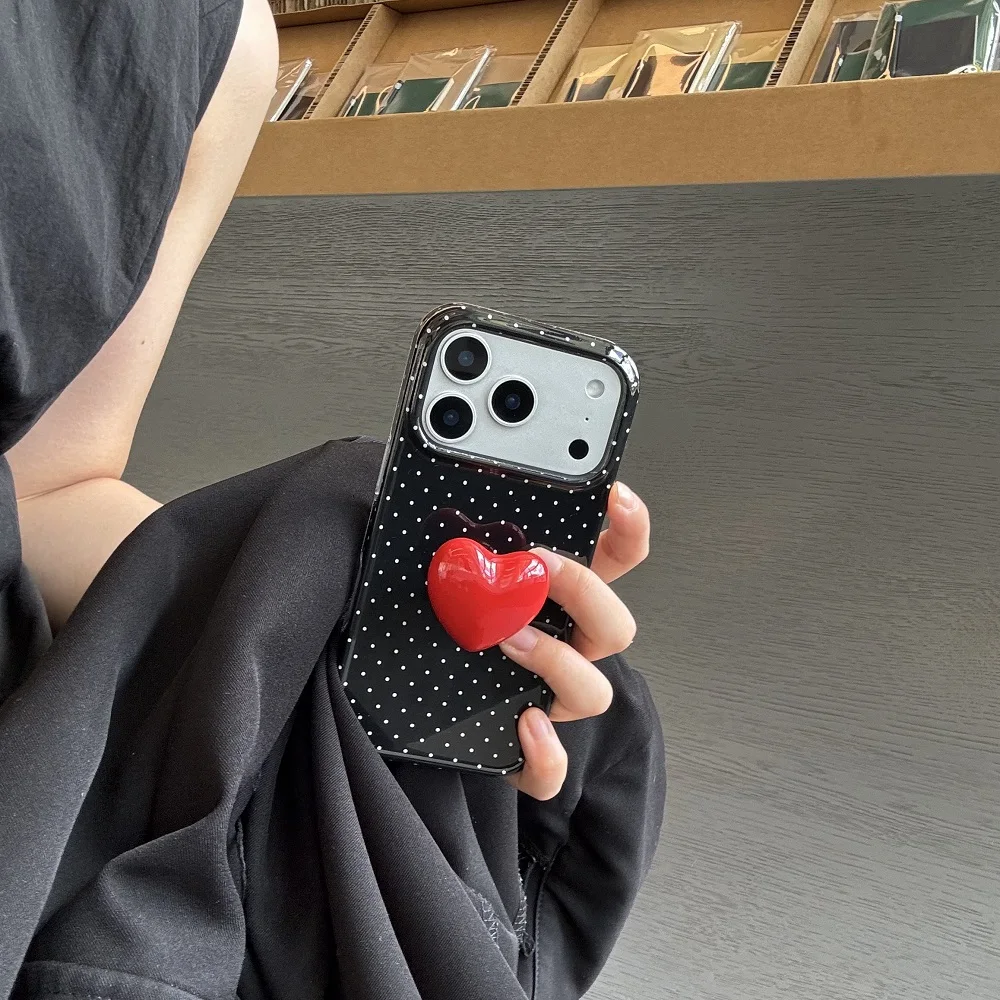 دعم قلب من السيراميك المنقط لهاتف آيفون 14 15 16 17 برو ماكس بلس خفيف ورقيق تغطية كاملة مضاد للسقوط لعلبة الهاتف