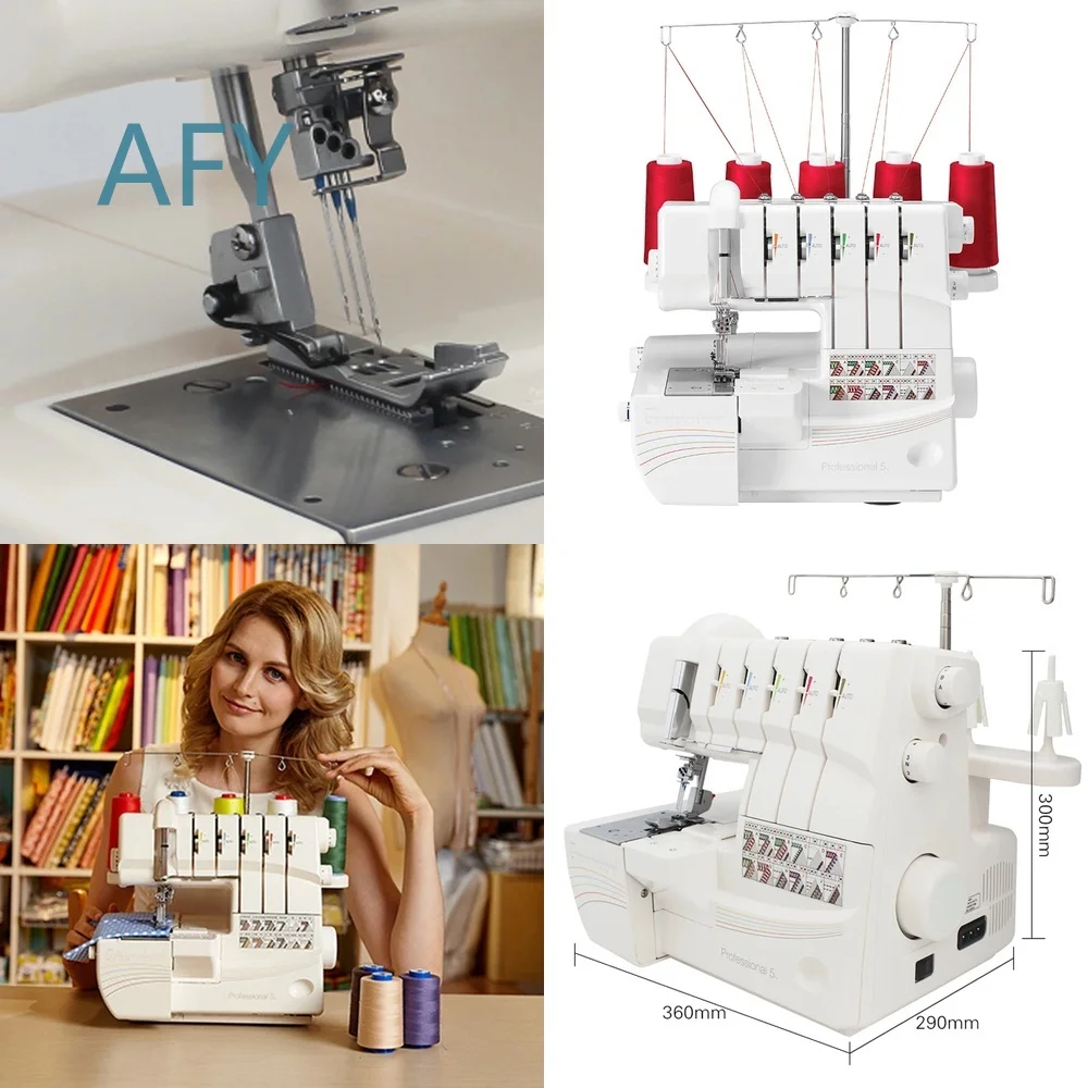 Three Needle Four Thread Sewing Machine for Home and Industrial Use 105W 1300RPM 14T968DC Heavy Duty Portable Overlock