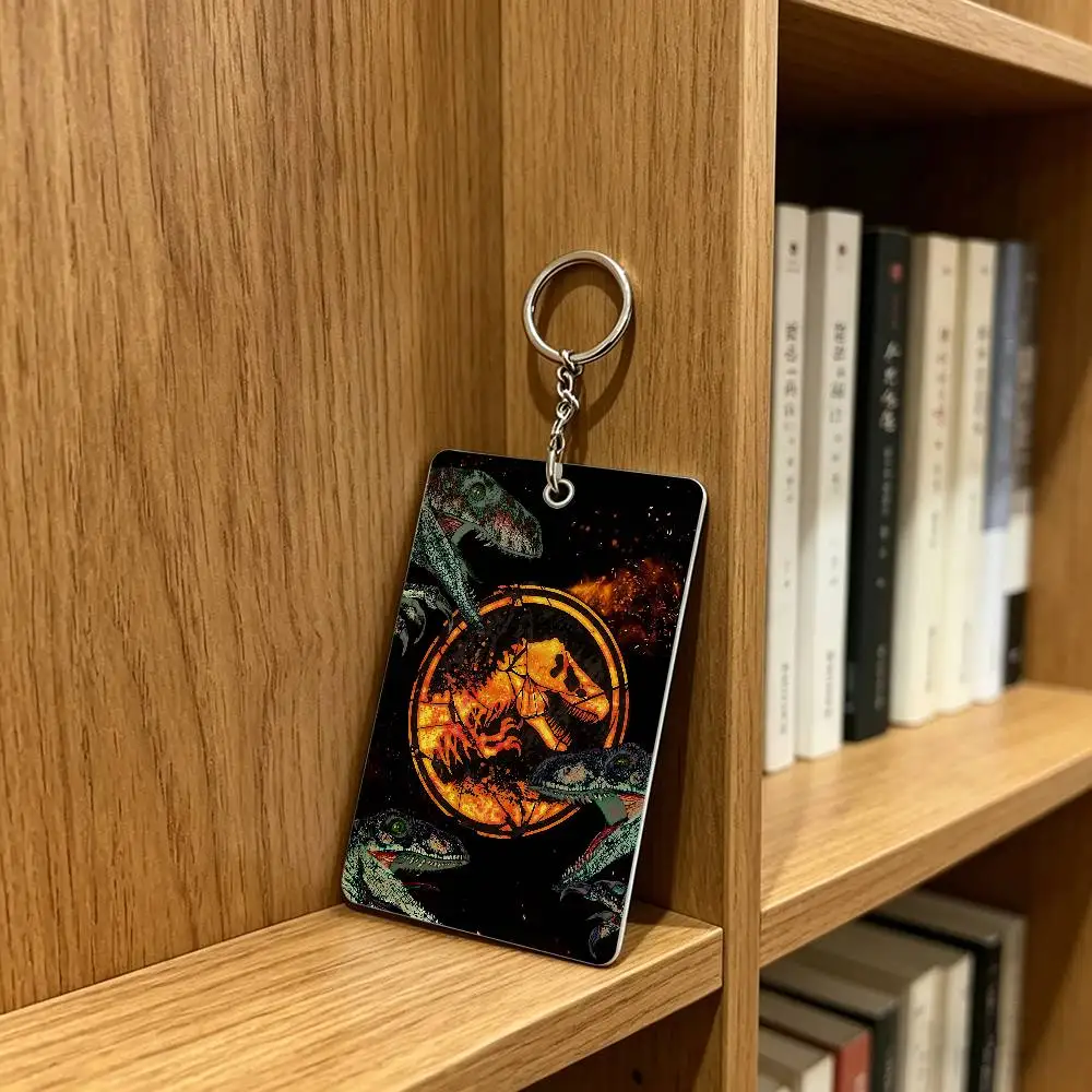 J-Jurassic Park D-Dinosaur World Card Case Leather Card Holder Keychain Key Ring Door Access Tags ID Card Case Keychain view 5