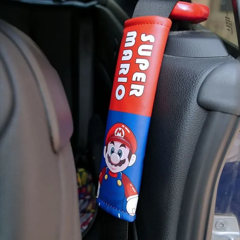 Super Mario Bros sabuk pengaman mobil, sabuk pengaman mobil kulit, pelindung kreativitas penutup bahu Model umum, dekorasi mobil Game