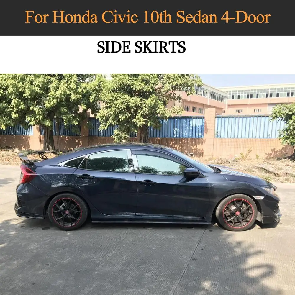 Car Side Skirts Body Kits For Honda For Civic 10th Sedan 4 Door 2016-2019 Bumper Side Skirts Extension Lips Aprons Carbon Fiber