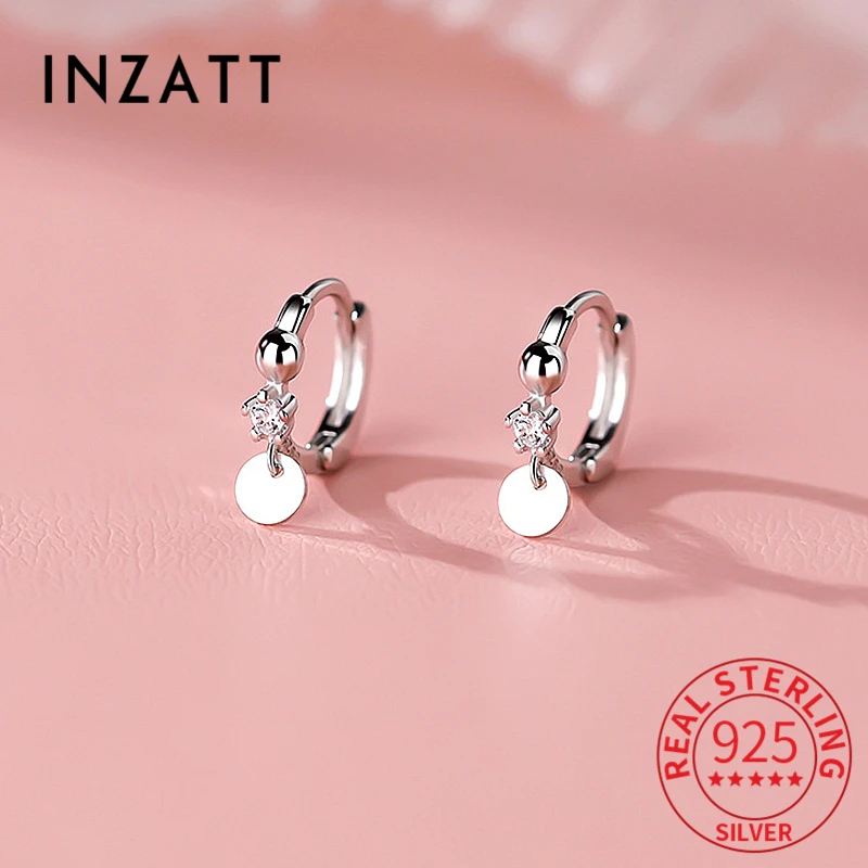 

INZATT Real 925 Sterling Silver Zircon Disc Bead Hoop Earrings for Fashion Women Classic Fine Jewelry Minimalist Accessories