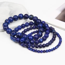 Blue Lapis Lazuli Bead Bracelet Simple 4/6/8/10MM Lapis Lazuli Stone Gem Elastic Bangle Party Friendship Jewelry Gift For Couple