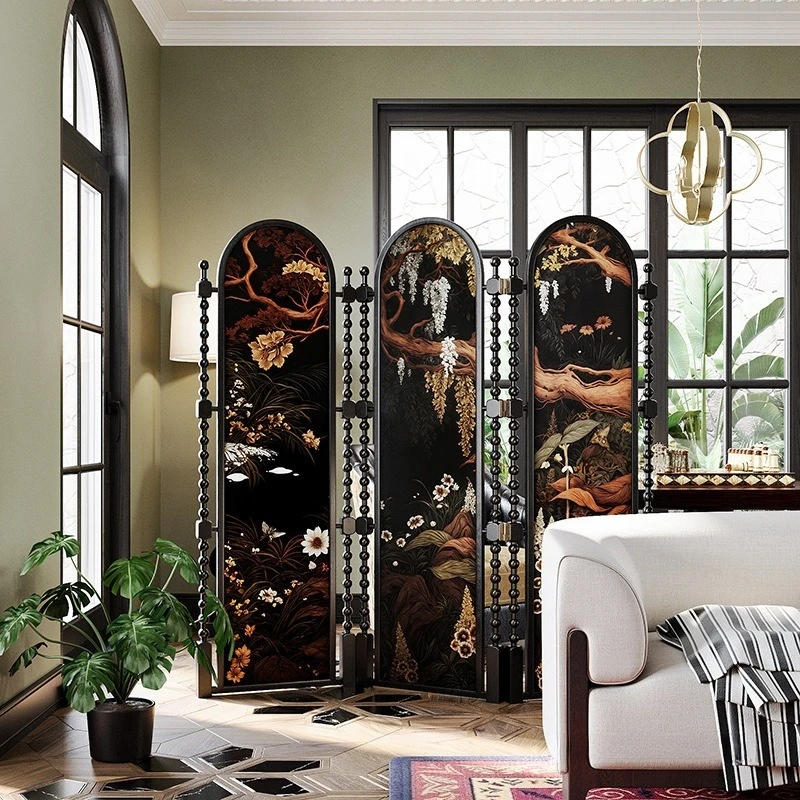 Retro solid wood folding screen partition