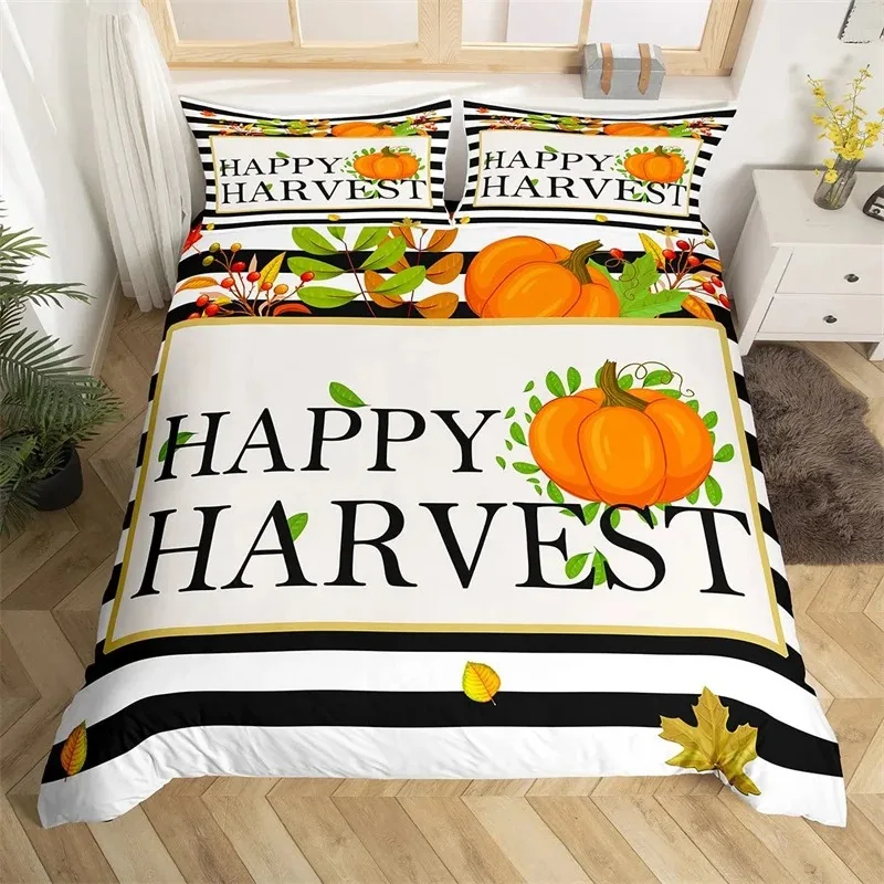 

Happy Fall Y'all Duvet Cover Set Fall Pumpkin Festival Bedding Set Thanksgiving Decor Microfiber Autumn Maple Leaves Quilt Cover