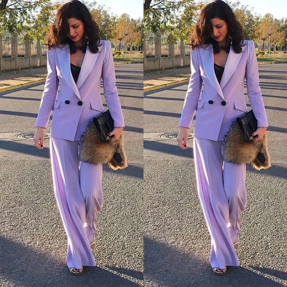 

Purple Mother of the Bride Pants Suits Plus Size Double Breasted Blazer Trousers Set Wedding Wear 2 Pieces(Jacket+Pants)