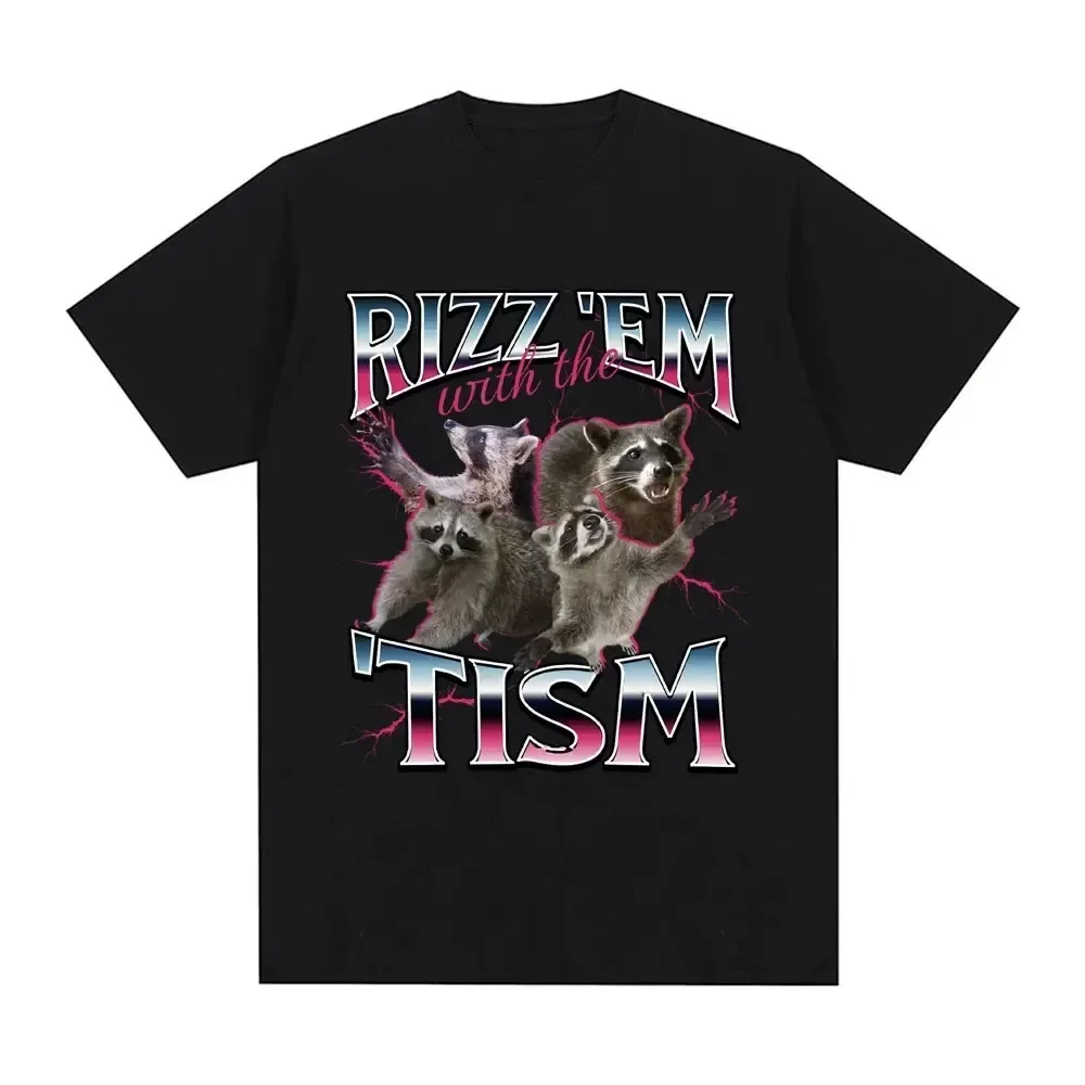 

Футболка Rizz Em with The Tism с аутизмом и енотом, летняя повседневная модная футболка с коротким рукавом, женская очень большая футболка