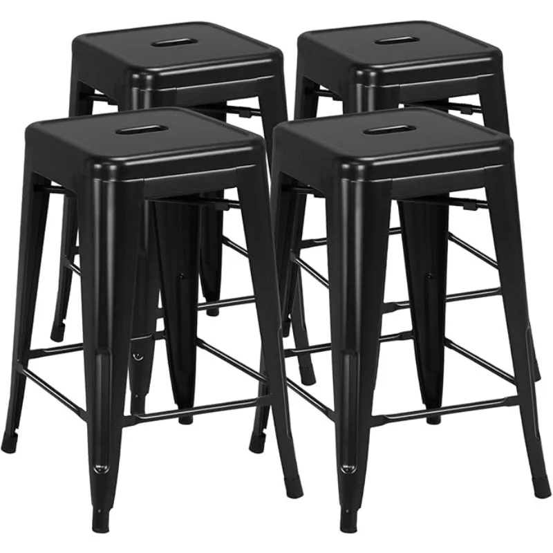 24 นิ้ว barstools ชุด 4 ความสูงเคาน์เตอร์เก้าอี้บาร์โลหะ, ในร่ม/กลางแจ้ง STACKABLE Bartool อุตสาหกรรมสูง backless สตูล