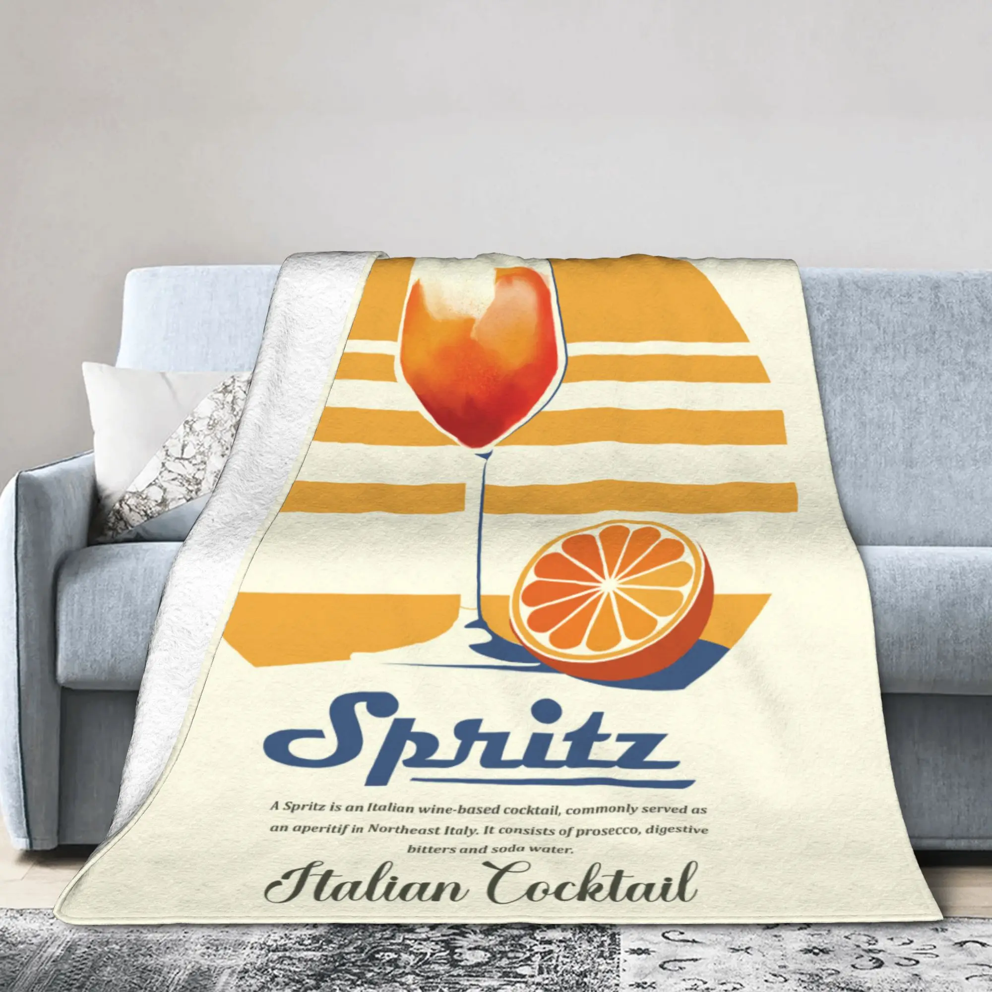 Custom Sofa Fleece Aperols Spritz Print Throw Blanket Warm Flannel Love Drinking Cocktail Blankets for Bedding Car Sofa Quilt