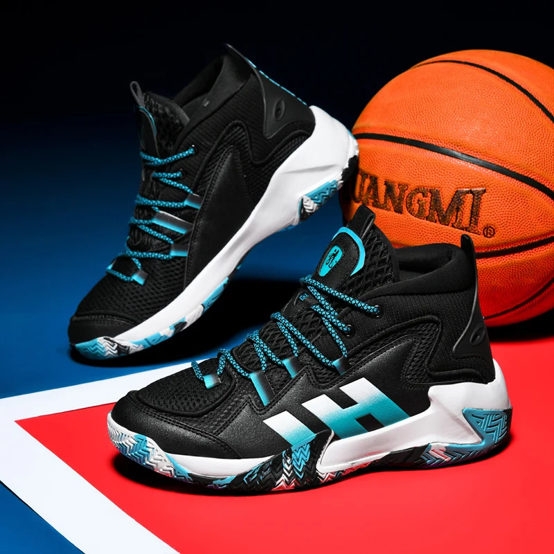 2025 new men's spring non-slip sneakers teenage students mesh breathable black sneakers high top basketball shoes