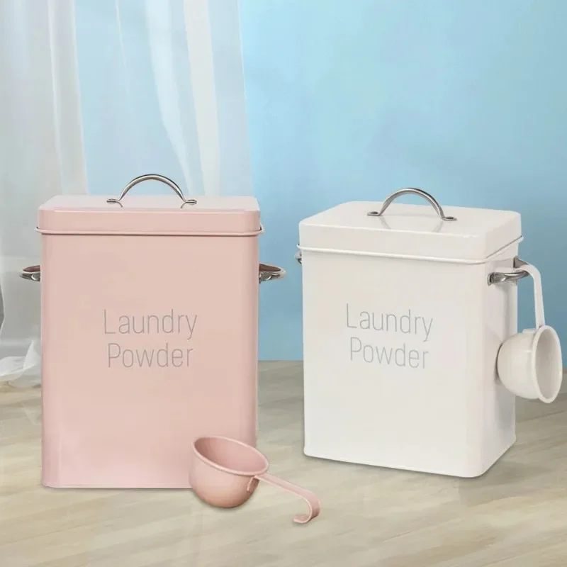Large Capacity Laundry Detergent Powder Storage Tin Box Lightweight Grain Organizer Container Sealed with Spoon Airtight Lid