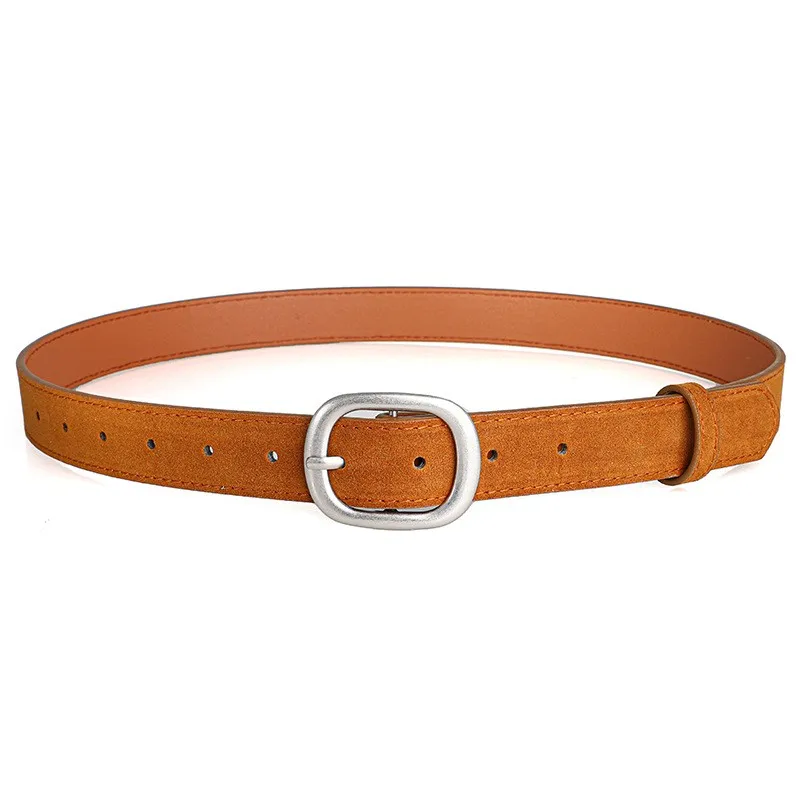Ladies' belt, imitation suede-like surface, vintage style, aged look, high-end feel, silver alloy buckle, versatile, jeans belt
