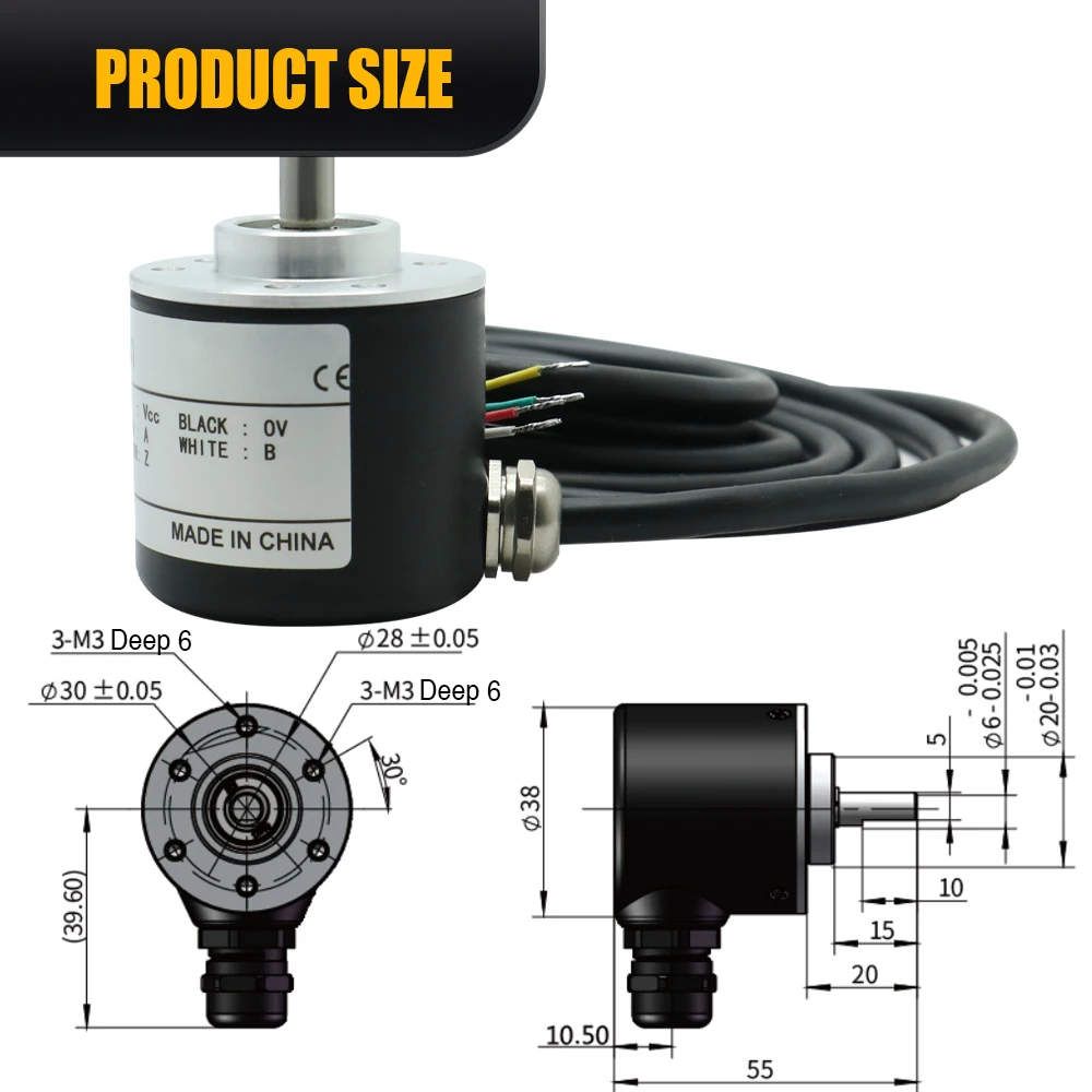 HLTNC ZSP3806 Class IP65 incremental solid axis photoelectric rotary encoder can replace Omron E6B2-CWZ6 for cnc