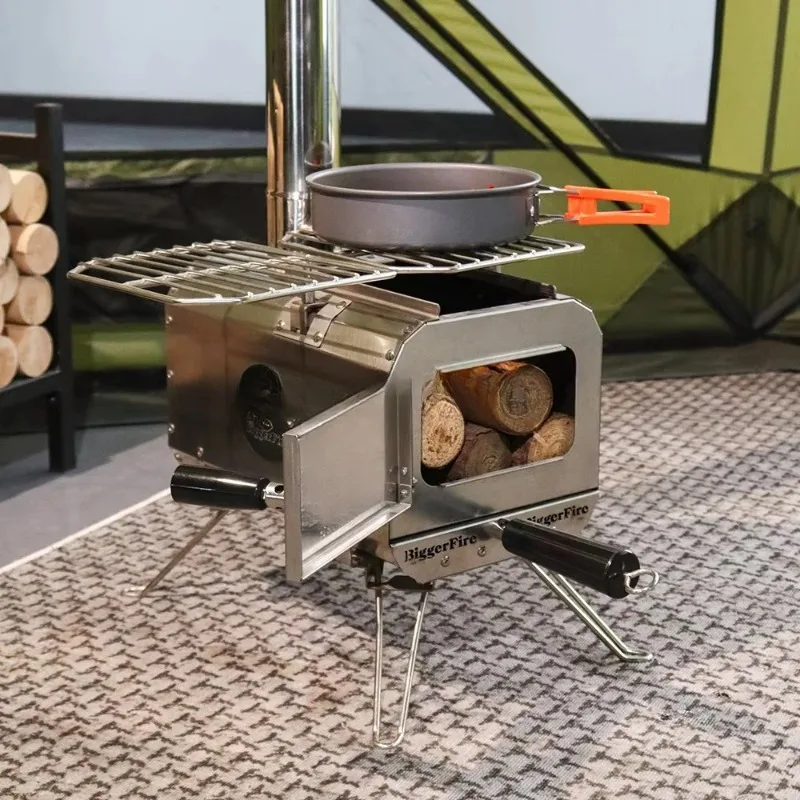 

Stainless Steel Camp Tent with Portable Wood Burning Stove for Camping Wholesale Outdoor Survival Gear