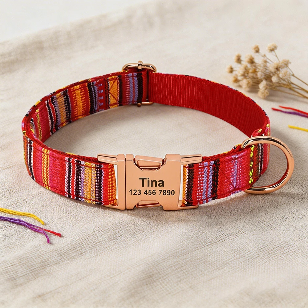 Individuelles Hundehalsband aus Nylon, Kostenlos Graviertes Haustier-ID-Halsband mit Namensschild, Verstellbare Schnalle für Kleine, Mittlere und Große Hunde – Detail 11