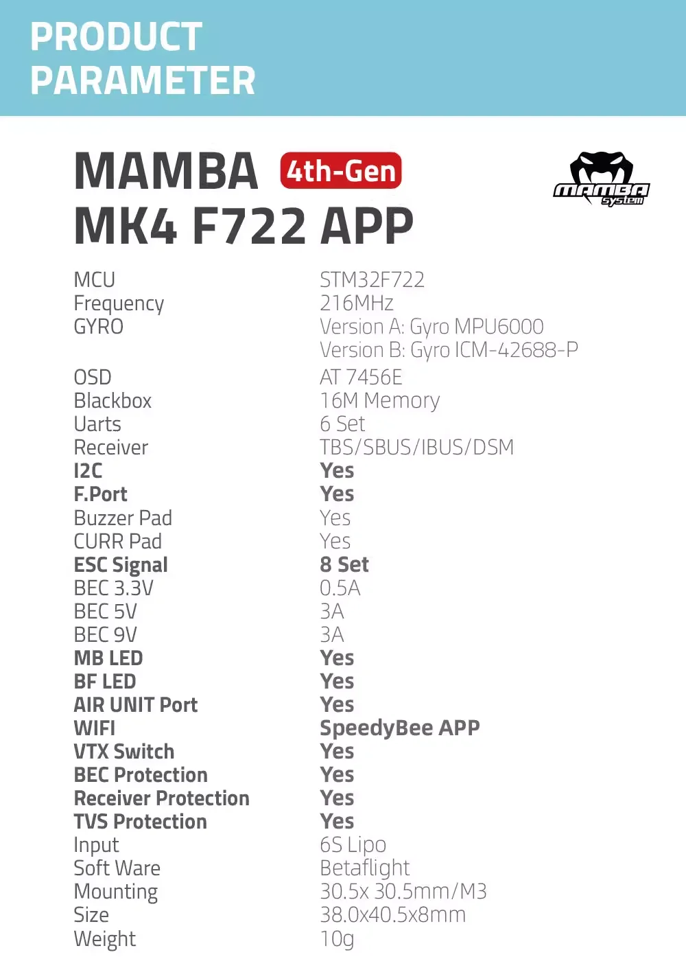 MAMBA MK4 F722 APP وحدة تحكم في الطيران 30 مللي متر ICM42688P F7 216MHz STM32F722 FC التحكم في الطيران ل RC الطائرة بدون طيار FPV سباق الطيران