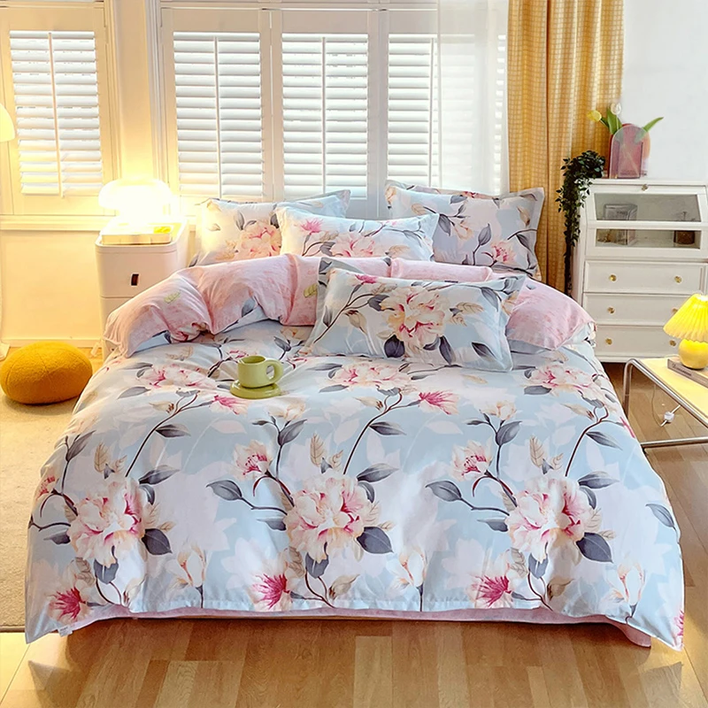 3pc Elegant Pink and White Flowers Design Bedding Set Floral Quilt Cover with Zipper Closure 1 Duvet Cover and 2 Pillowcases