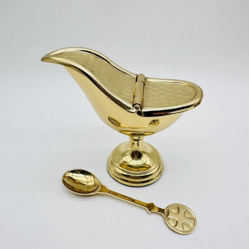 Catholic Incense Burner Boat, High Polished Brass with Spoon, Religious