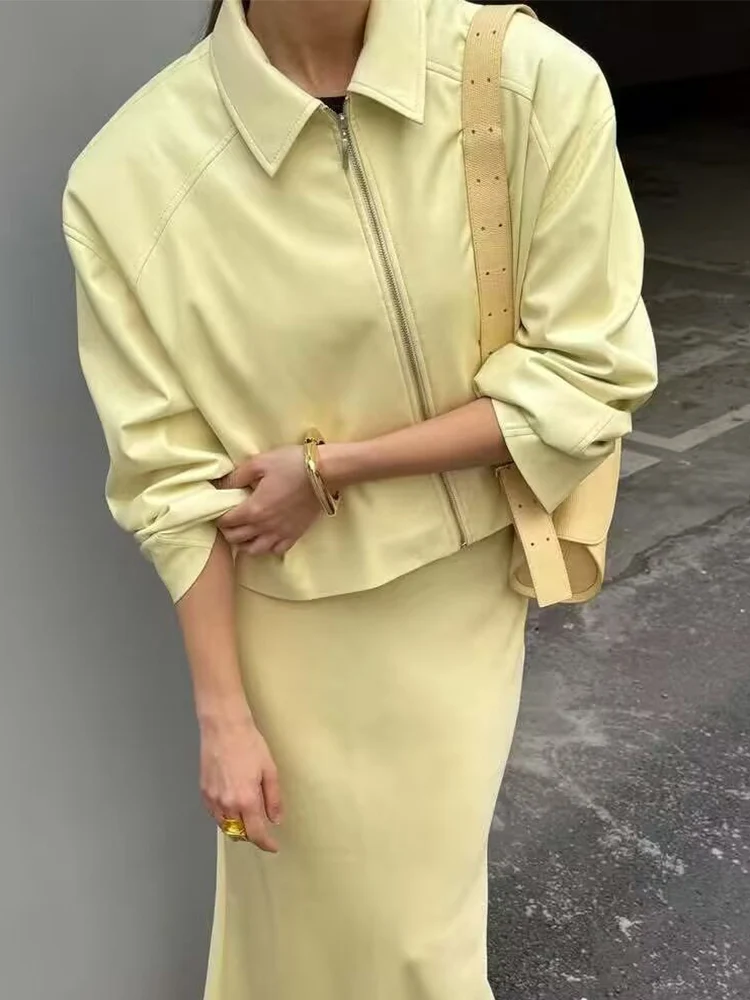 TFMLN Neue Damen-PU-Leder-Reißverschlussjacke, 2025, modisch, locker, langärmelig, Retro-Jacken, Mäntel, High Street Trend, kurze Oberbekleidung