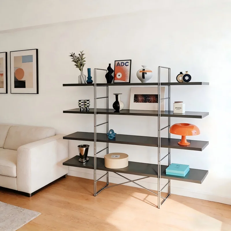 Solid Stainless Steel Bookshelf, Multi-Layer Storage Rack, Industrial & Modern Design for Home/Office