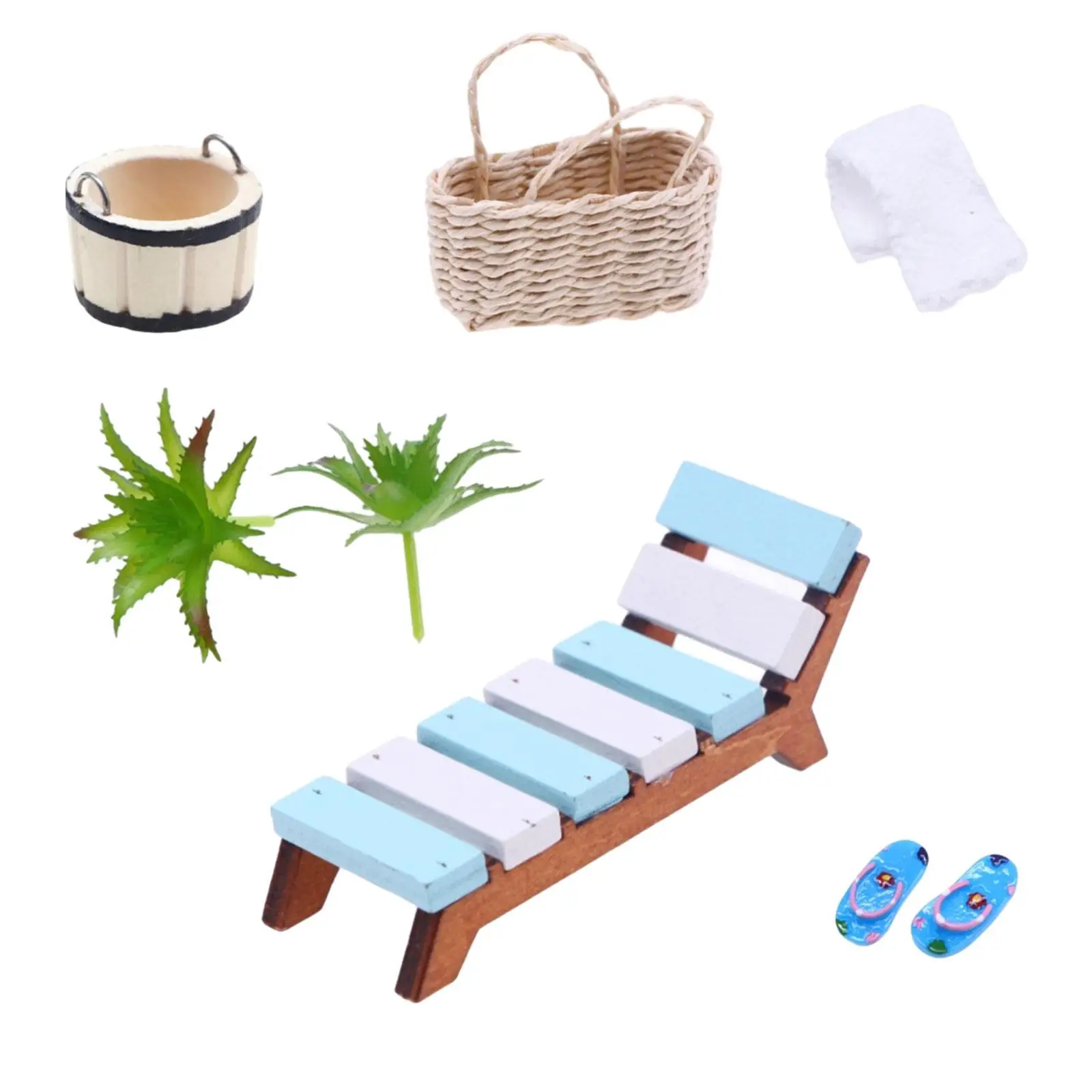 Mini Beach Chair Set Pretend Play Dollhouse Miniature Furniture for Fairy Garden Dollhouse Diorama Miniature Scene Decoration