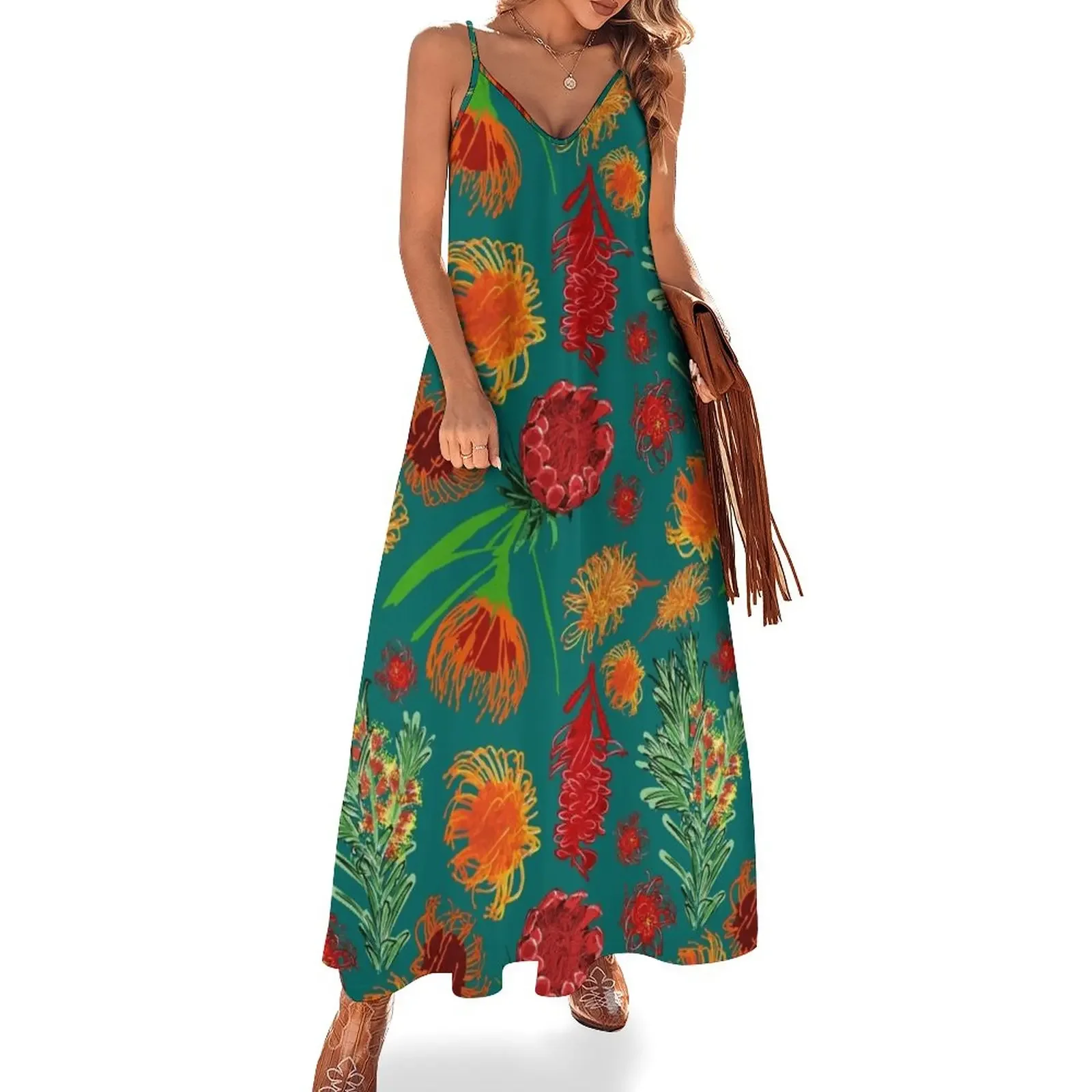 

Australian Native Floral Pattern Sleeveless Dress Woman dresses Evening dresses