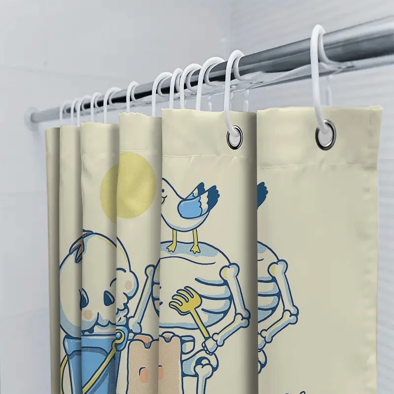 ستارة حمام على شكل رسوم كرتونية لطيفة غير مؤطرة مع ستارة حمام على الشاطئ الرملي ديكور الحمام قماش مقاوم للماء على شاطئ البحر والمحيط كي