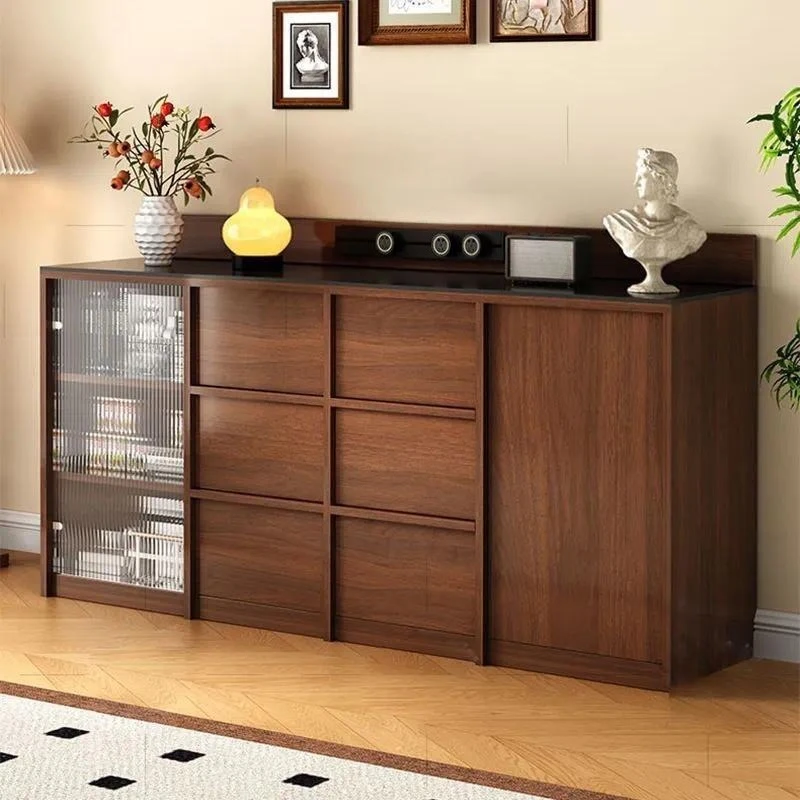 Solid Wood Sideboard with Bone Inlay Dining Cabinet Living Room Tea Bar Storage Unit Antique Coffee Cupboard Wall Mounted