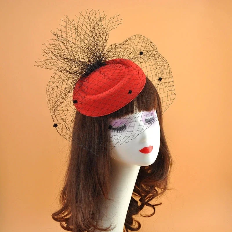 Sombrero de copa de velo negro para mujer, sombrero fascinador de red, accesorios para el cabello para novia, fiesta de cena, tocado de novia,