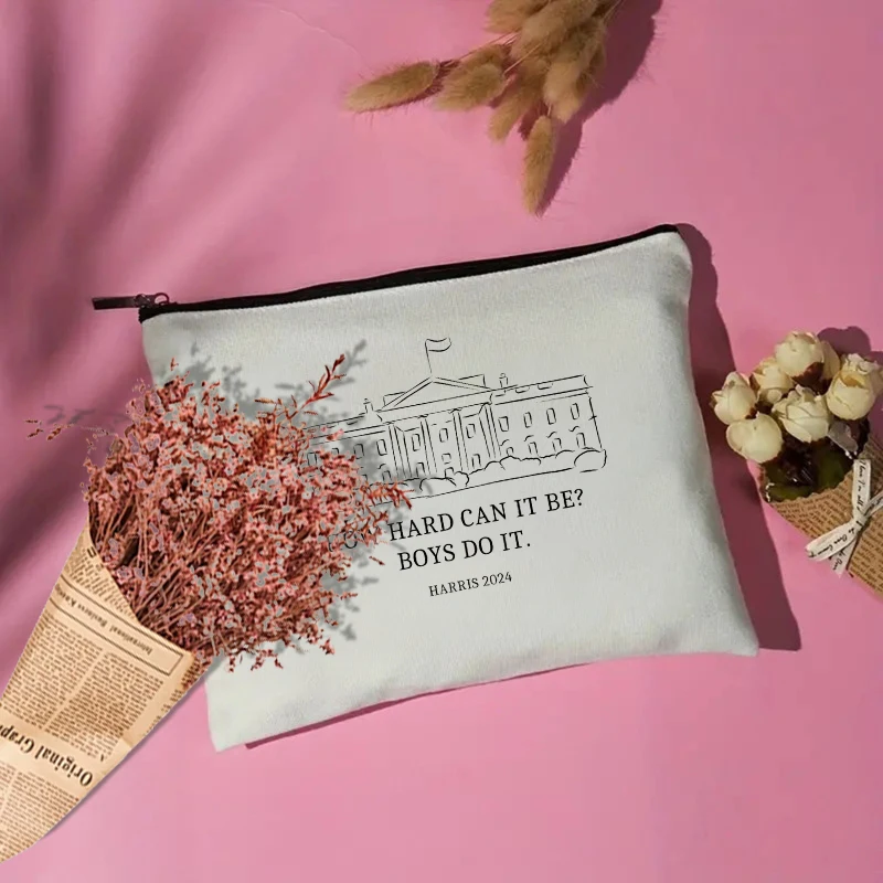 Bolsa de maquillaje con patrón de lo duro que puede ser, Team Kamala, elección 2024, estuche de cosméticos, el mejor regalo para Kamala, bolsa de aseo, tendencia