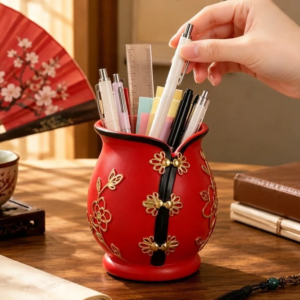 Chinese Style Cheongsam Shape Pen Holder Creative Desktop Storage Makeup Brush Pot Vinyl Succulent Planter Desktop