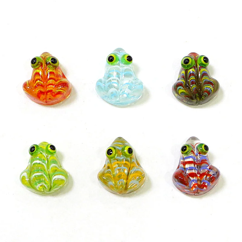 6pcs Custom Murano Glass Frog Mini Figurines Ornaments Cute Easter Cartoon Animal Tiny Toad Statues Home Desk Fairy Garden Decor