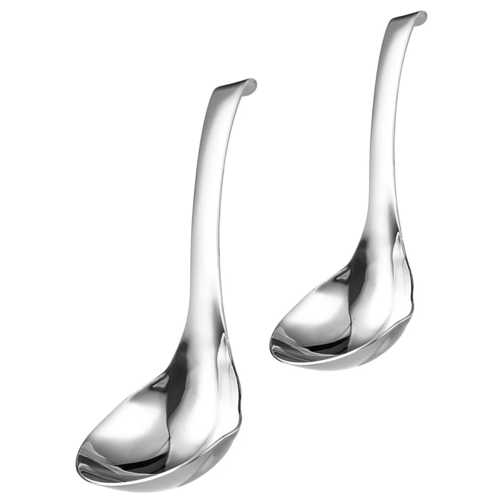 2 Pcs Stainless Steel Spoon Thick Food Ladle for Serving with Hook Kitchen Multi-function Soup