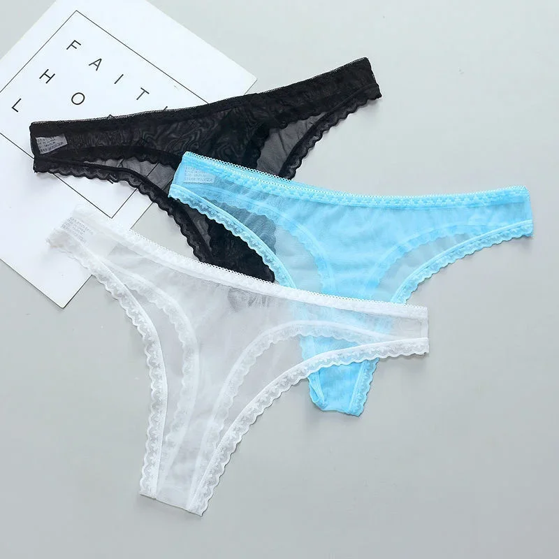 Sexy Lingerie Sexy Transparent Thong Panties Women Lace See Through Crotch Mesh Bottom Sexy Seamless Low-rise T-pants Underwear