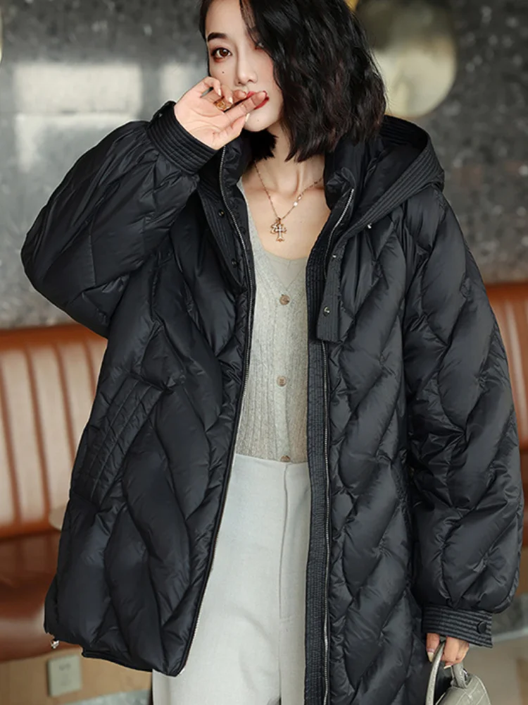 Autumn and Winter Long Down Jacket Thickened 90 Duck Down Down Jacket Loose Hooded Warm Jacket Street Beat Fashion Casual Parkas