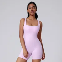 Fashion Cross Backless Sporty Short Jumpsuit Women Gym Romper One Piece Outfits Sleeveless Ribbed Yoga Fitness Overalls Unitard - Image 3