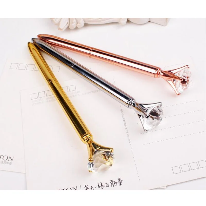 Metal case ballpoint pen Carat diamond ring Crystal pen lady wedding office school supplies gift roller ball pen Rose gold