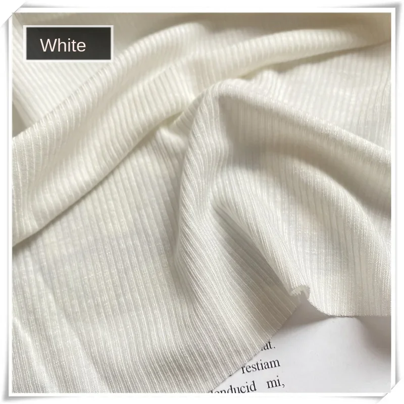 280G/m Knitted Ribbed Clothing Fabric Stretchable Pinstriped Bottoming Shirt Vest Skirt Cotton Sewing Cloth White Black